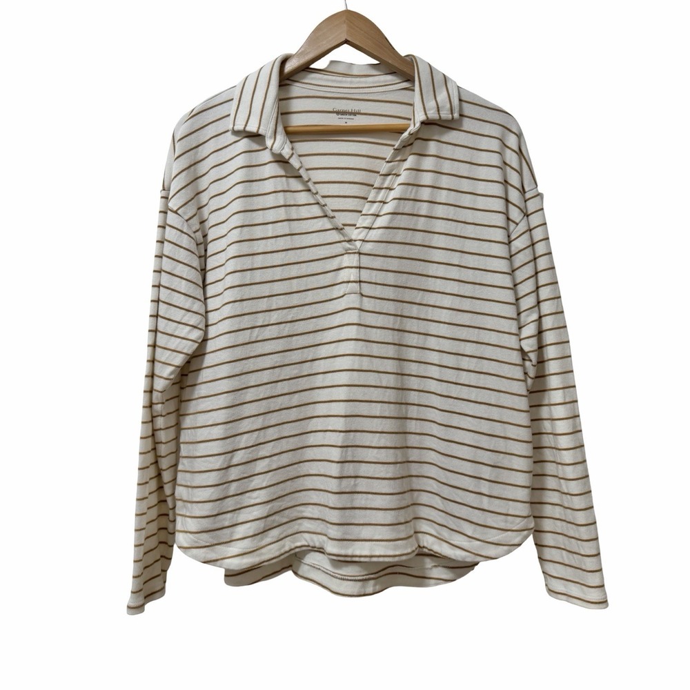 Garnet Hill Womens Organic Cotton Stripe Knit Polo Top Size M Everyday Casual